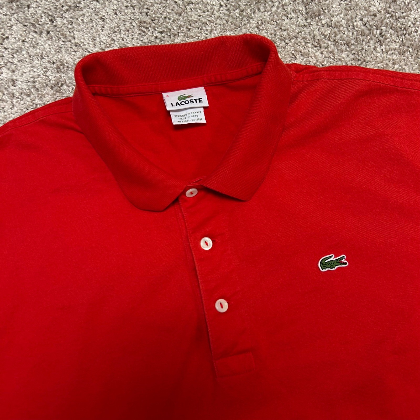 Lacoste Polo Shirt Men Size 8 (US Size 3XL) Red Alligator Cotton Preppy Peru