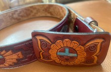 Leather Belt Southwest Tooled Native Aztec Southwest Western-Style Size 34 USA