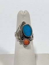 Navajo Turquoise  Coral Ring size 5.5 Sterling Silver