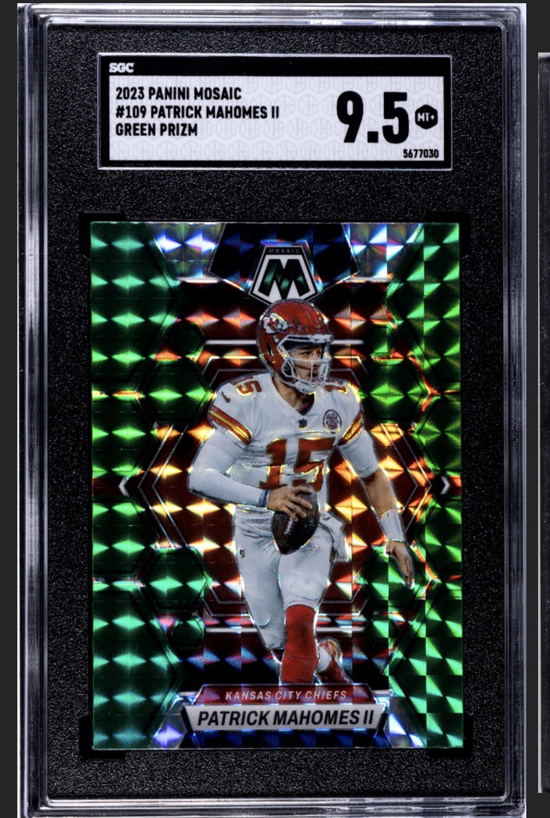 2023 Panini Mosaic Patrick Mahomes II #109 Green Prizm SGC 9.5 POP 9 MVP