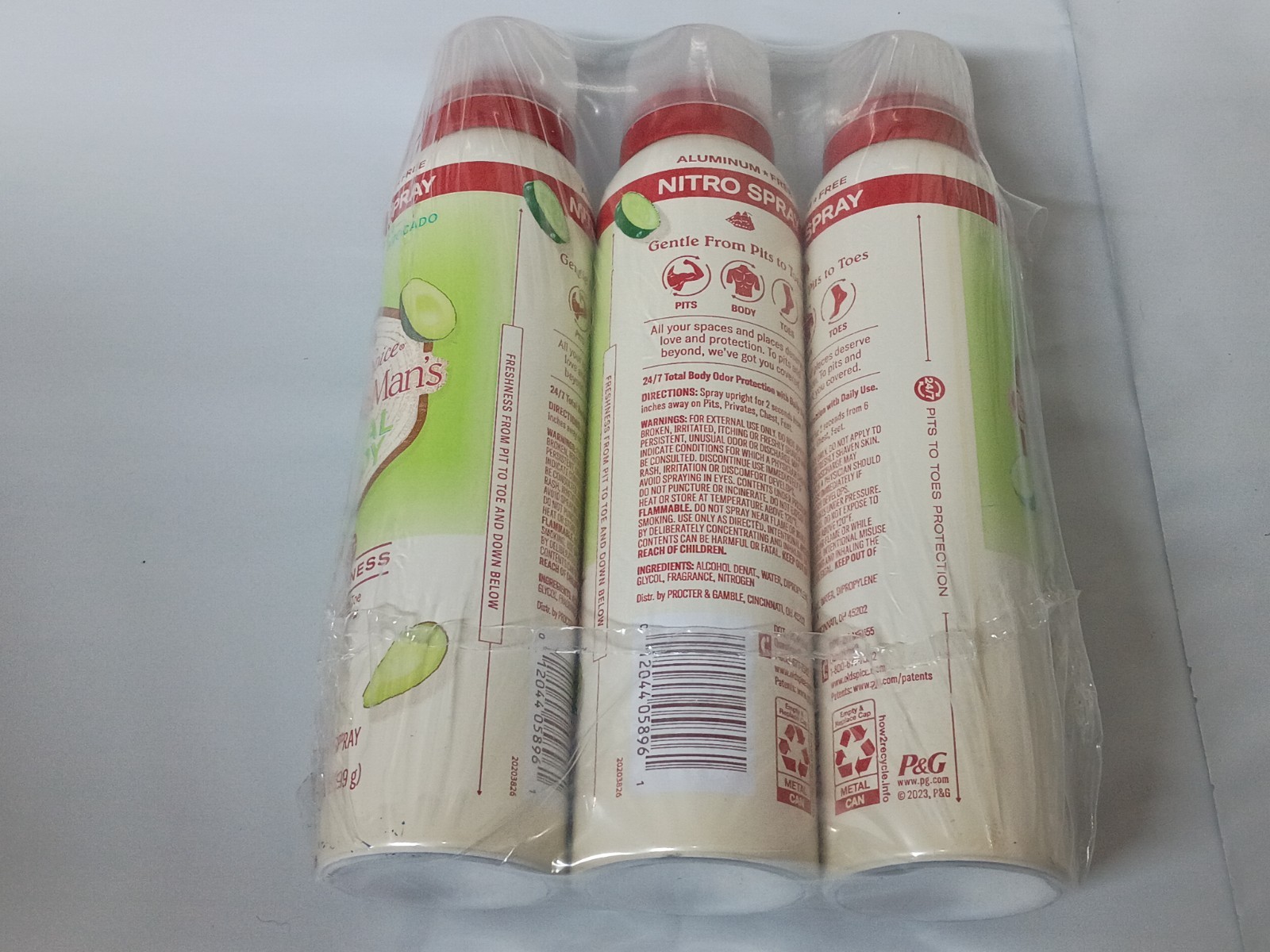 Old Spice GentleMan's Blend Total Body Deodorant Spray, Cucumber Avocado, 3 Pack