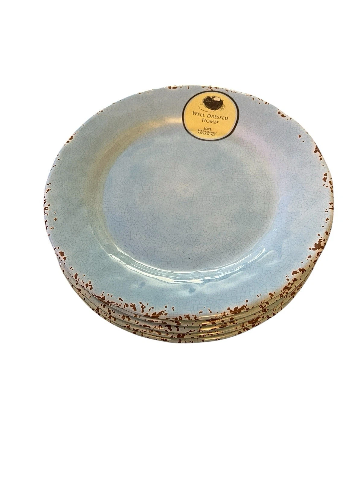 New WELL DRESSED HOME Set Of 5 Blue & Brown Crackle MELAMINE 11” Dinner PLATES
Opens in a new window
