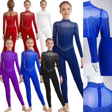 Kids Girls Jumpsuit Jazz Bodysuit Ballet Leotard Figure Skating Mock Neck Latin