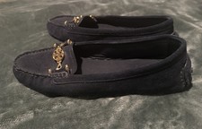 Tory Burch Kendrick Navy Blue Suede Driving Loafers Womens 8M S/N 51128226