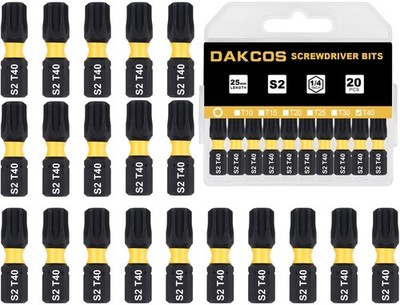 T40 Torx Bit, S2 Bits Sortiment, 1/4'' Sechskantschaft Länge 25mm, 20 Stück
