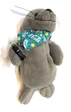 Old 1999 Coke Coca Cola Gray Seal w Green Scarf and Coke Bottle 7.5" Plush Toy
