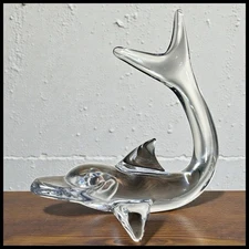 Vintage 1980’s French Daum Crystal Large Dolphin Diving Sculpture (Dauphin)