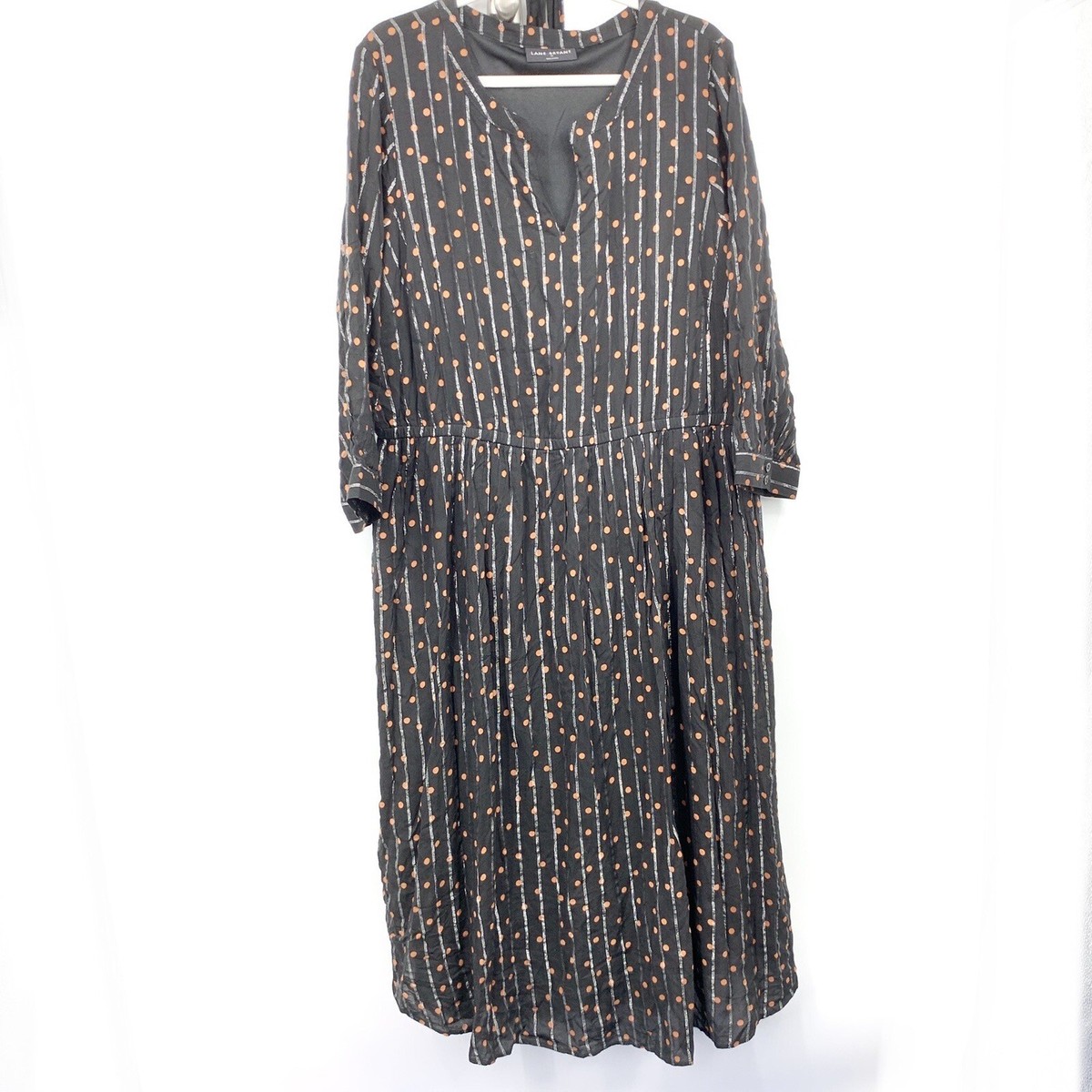 Lane Bryant Women Size 20 Dress Long Sleeve Midi Black Brown Polka Dot  Striped | eBay