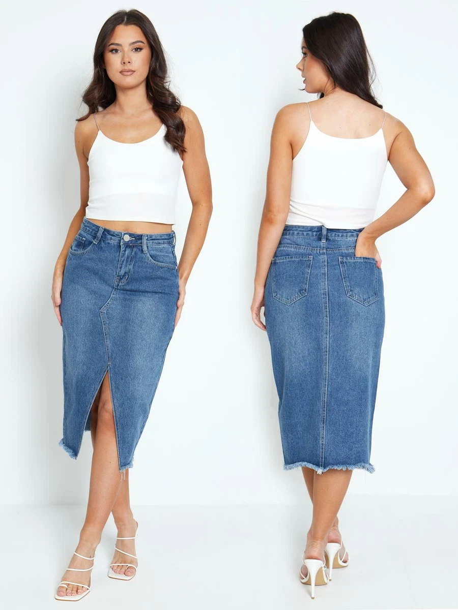 Ripped Holes Casual Denim Skirt Slant Pockets Non stretch - Temu