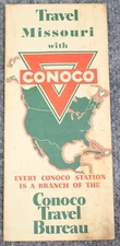 1930s Missouri Road Map Conoco Travel Bureau Gasoline