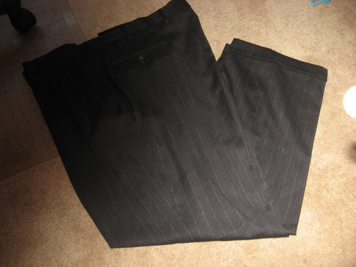 Mens Charcoal Black Pinstriped JOS A BANK Lined Wool Dress Pants 40 x 29