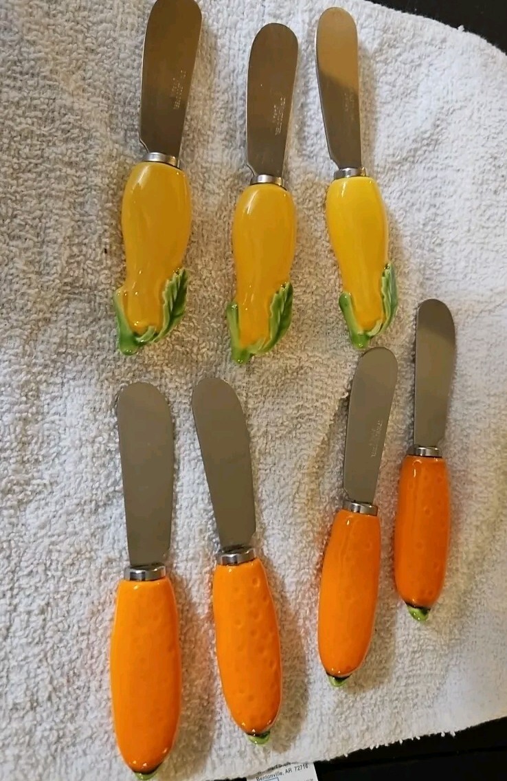 Knobler Japan Stainless Ceramic Pumpkin Butter Dip Cheese Spreaders Set of 7