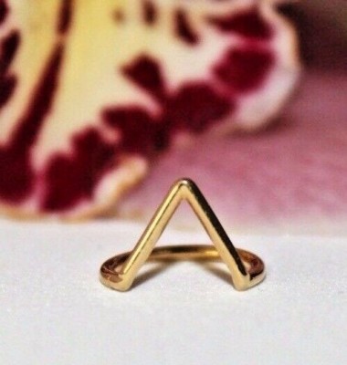 14k Yellow Solid Gold Seam Ring V Ring Piercing For Nose Lip Ear with Triangle