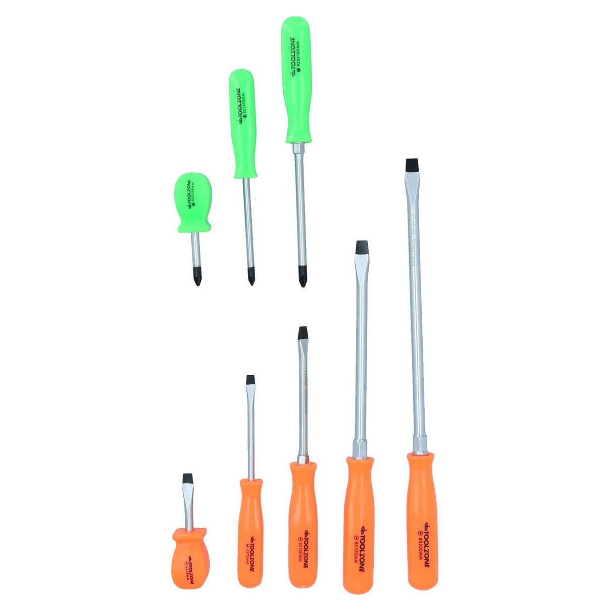 Screwdriver set PZ (Pozi) / flat head 8pc mechanics high vis