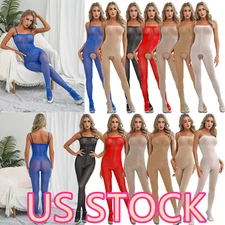 ~Womens Glossy Sheer Bodysuits Regular/Crotchless Jumpsuit Full Bodystockings