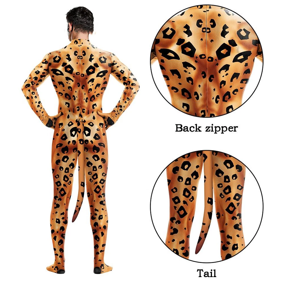 Animal Mono Cosplay Disfraces Lobo Tigre Leopardo 3D Body Fiesta Halloween Foto 4 de 4