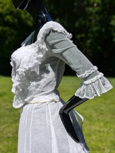 WEDDING WORTHY EARLY EDWARDIAN 3 PC BRIDAL NET DRESS W RUFFLES + TRAIN - Picture 3 of 10