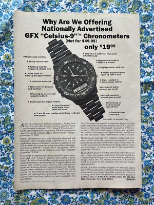 Vintage 1988 GFX Celsius 9 Chronometer Watch Print Ad