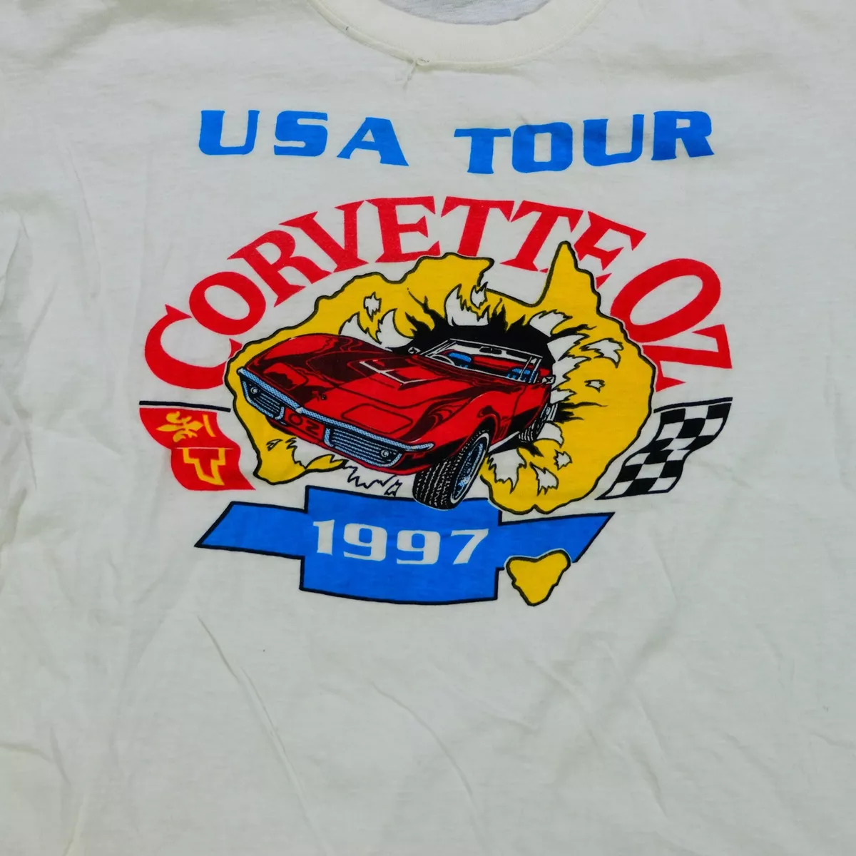 Rare Vintage DOUBLE SWAN Corvette USA Tour 1997 Single Stith T Shirt 90s Youth L