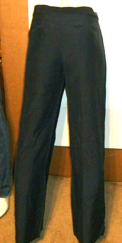 Lauren Ralph Lauren sz 12 Linen Silk blend lined Wide Leg Casual Pants navy blue - Picture 2 of 3