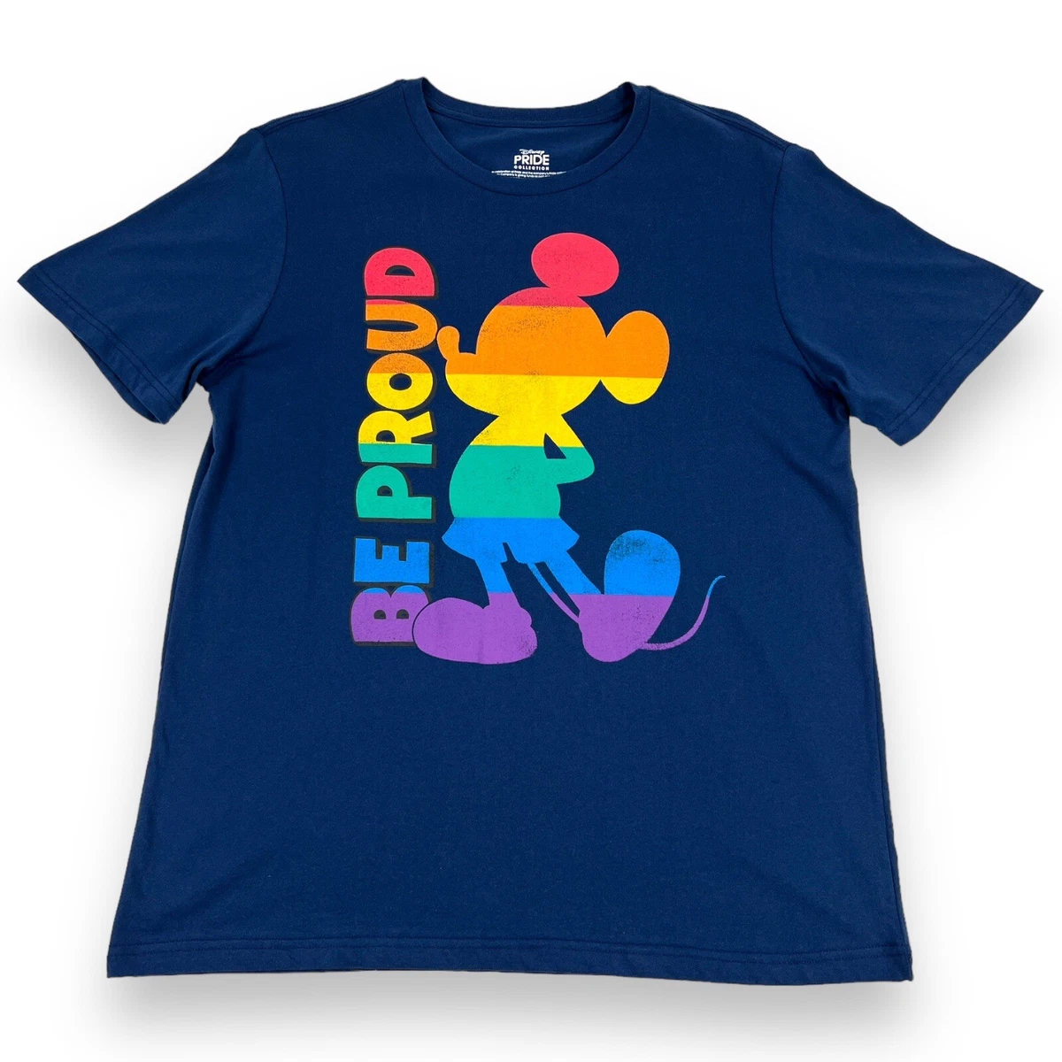 Disney MENS LARGE 42 44 Rainbow Mickey Mouse LGBTQ Pride T Shirt Navy Blue NEW
