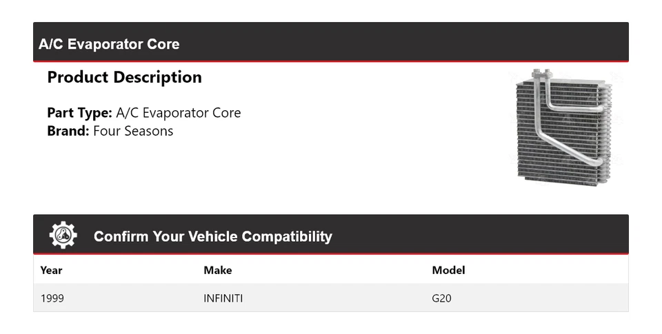 For 1999 INFINITI G20 A/C Evaporator Core 4 Seasons - Image 2 of 4