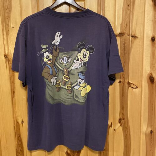 T-shirt vintage Disney World Mickey Pippo da uomo taglia XXL made in USA punto singolo - Foto 1 di 10
