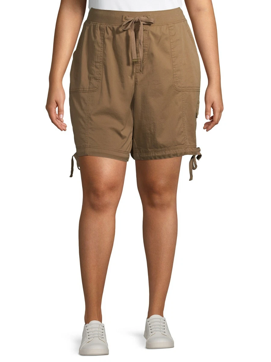 Terra And Sky Women s Plus Cargo Shorts 5X 32W 34W Brown Drawstring Waist