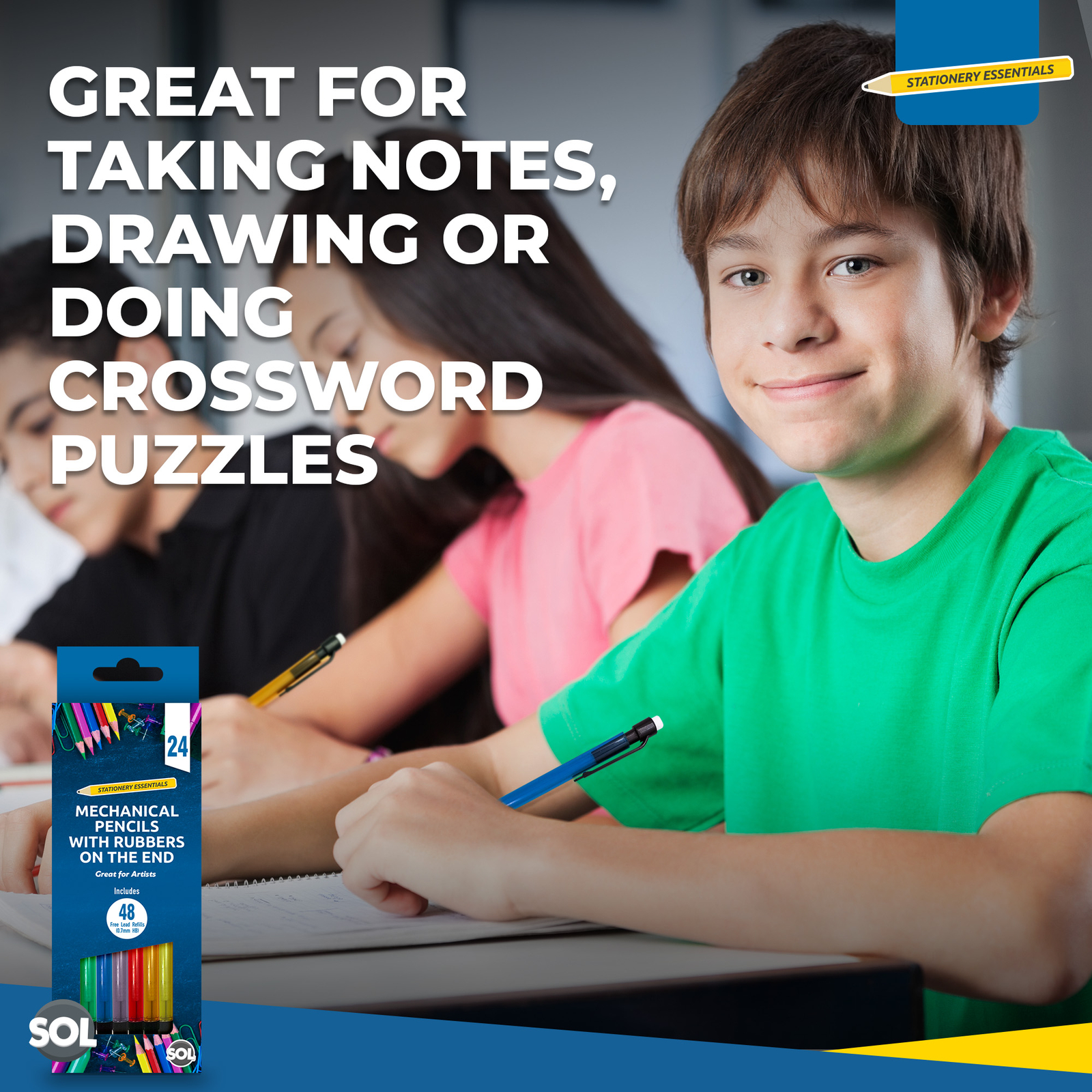 6/12pk Mechanical Pencils Set + 12/24 HB Lead Refills 0.7mm + Erasers