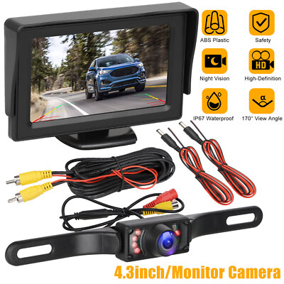 4.3'' HD Monitor Car Backup Reverse Camera Rear View Parking License Plate System