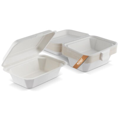 FOOGO Grün Natur Zuckerrohr Bagasse Einweg Klappboxen zum Mitnehmen