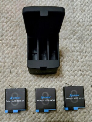 ARTMAN GOPRO HERO 8/7/6 1500mAh Replacement Batteries (3-Pack) USB and Charger