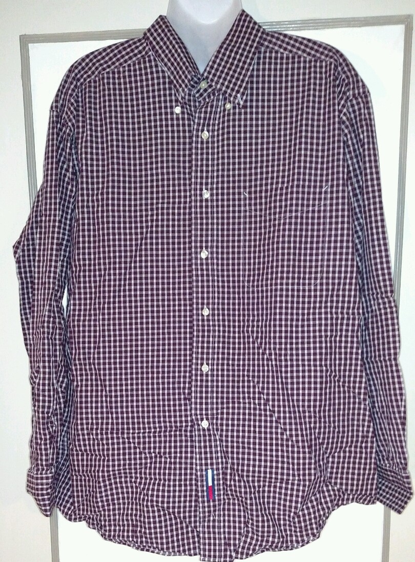 Tommy HILFIGER Weekend Classics Men Button Down Long Sleeve Plaid Shirt 16 34-35