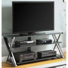 Entertainment Center TV Stand with Tempered Glass Shelves For 65 in. TVs Flat