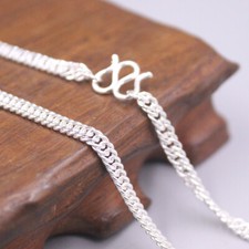 Real 999 Fine Silver Necklace 6mm Width Curb Link Chain Necklace 19.7inch L