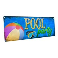 Pool Party Blue Water Metal Sign; Wall Decor for Porch, Patio, or Deck