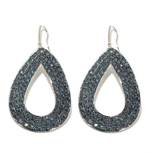 Rarities Sterling Silver 5 cttw Blue Diamond Teardrop Dangling Earrings
