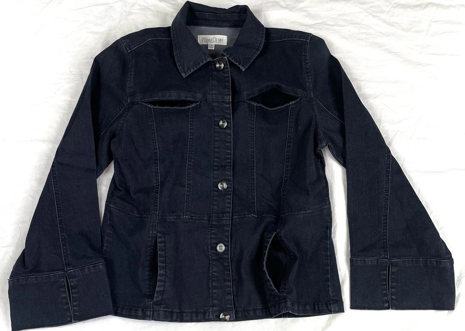 Chaqueta Wynne Denim Parche Bolsillo Peplum Medio Lavado Oscuro Índigo Enjuague Elástico Foto 4 de 4