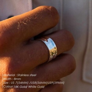 Authentic 8mm Men Women 18k Gold Plated Silver Texture Band Ring