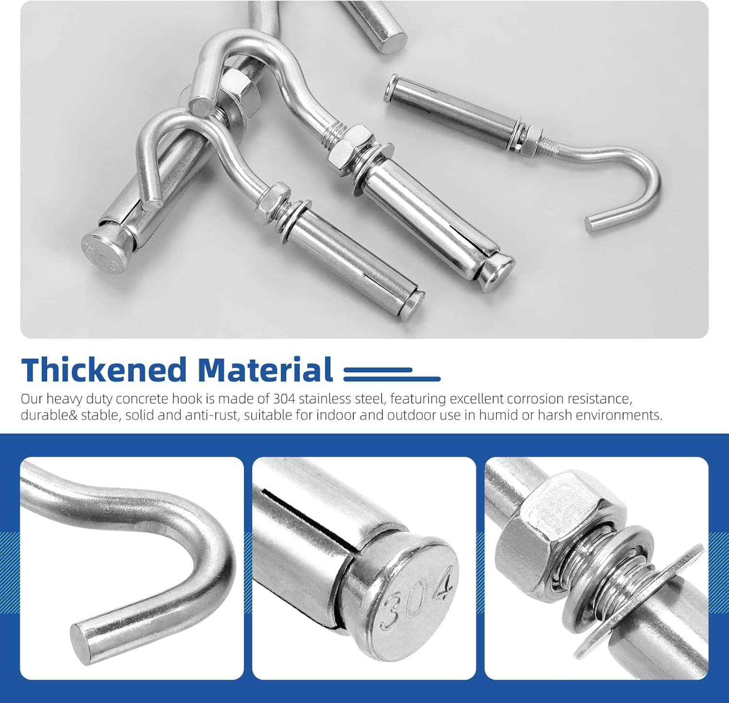 6PCS M10 Stainless Steel Expansion Screw Hooks Heavy Duty Concrete Wall Hanging