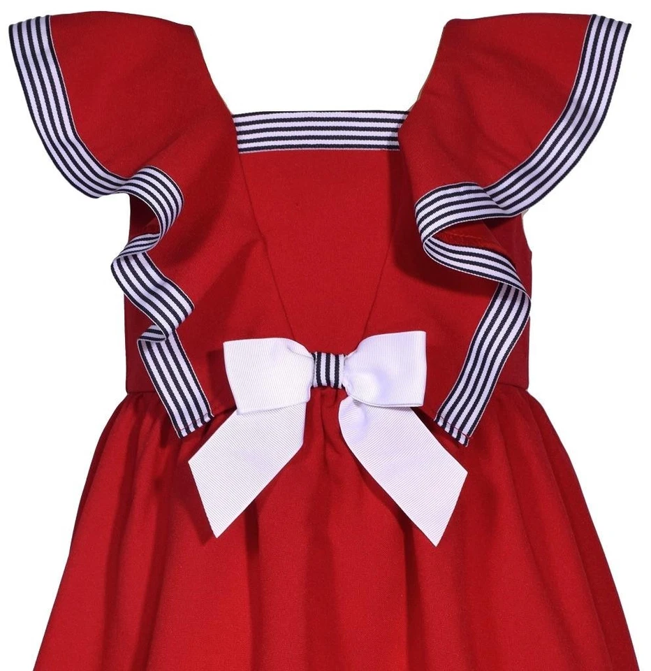 NUEVO Vestido Bonnie Jean Niñas Talla 4T "ROJO AZUL MARINO Y BLANCO RAYAS" Lazo Náutico Nuevo con Etiquetas Foto 2 de 4