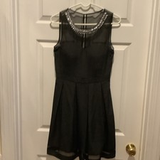 Guess Size 8 Black Dress, Pleated, Embellished Neck Line