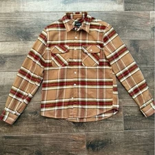 BRIXTON Men's Bowery Plaid Button Up Flannel, Light Brown, S
