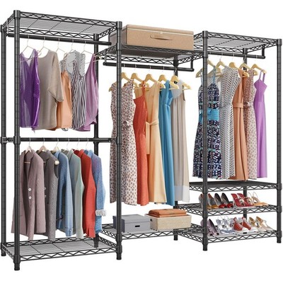 V5 Heavy Duty Clothes Rack, Portable Closet Wardrobe with 4 Hanging Rods & 8 ...