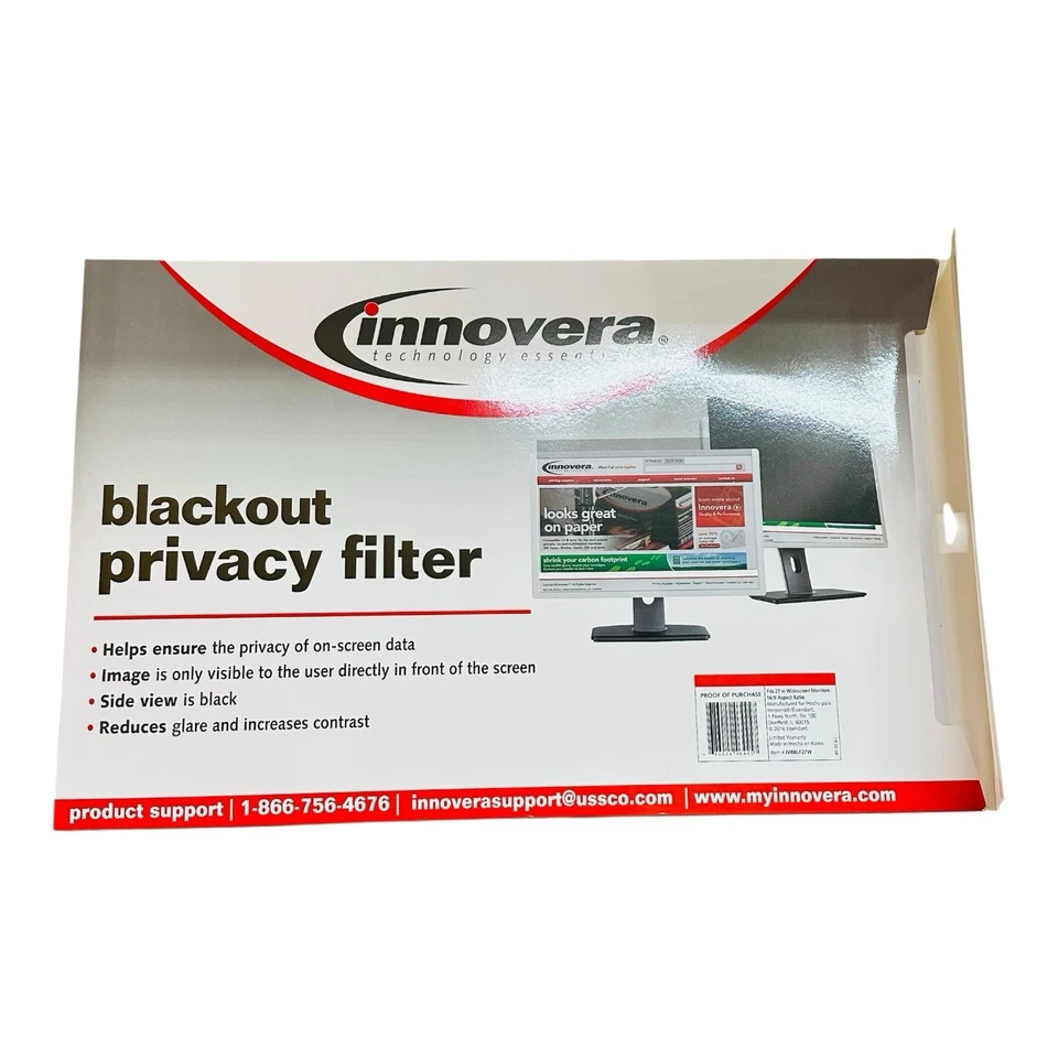 Filtro de privacidad Innovera Blackout para monitor plano de pantalla ancha de 27" 16:9 Foto 3 de 4