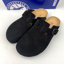 Birkenstock Boston Suede Leather Black Soft Footbed Shoes Clog Select Size