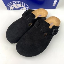 Birkenstock Boston Suede Leather Black Soft Footbed Shoes Clog Select Size