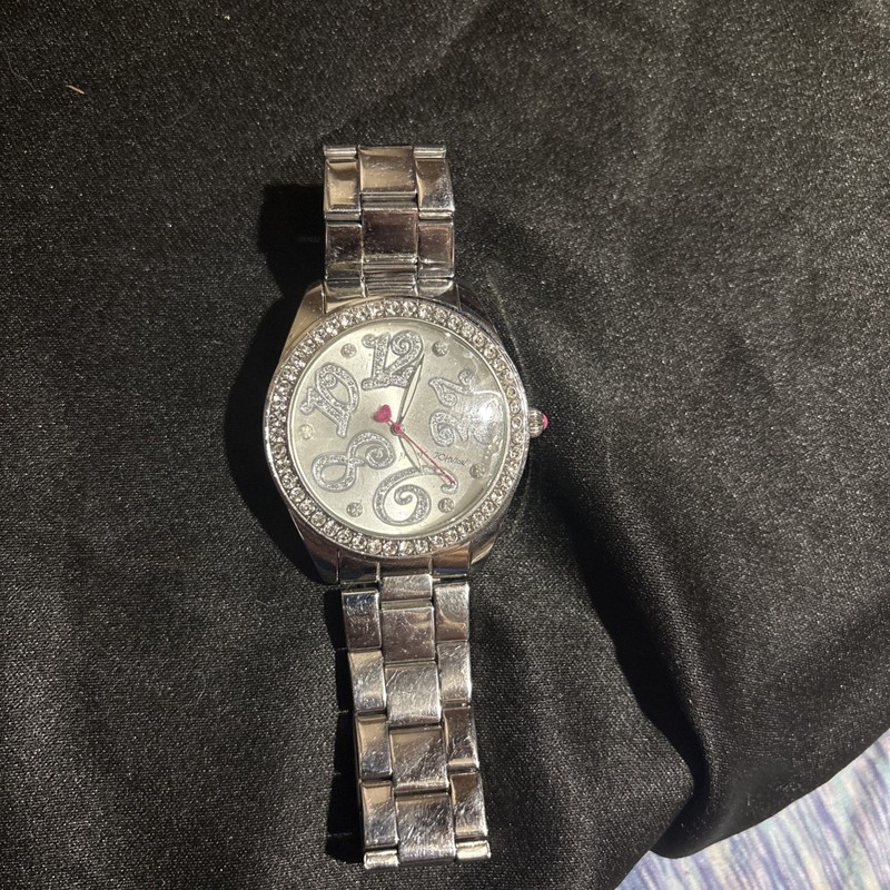 Betsey Johnson Large Design Watch Bling Silver Tone 
