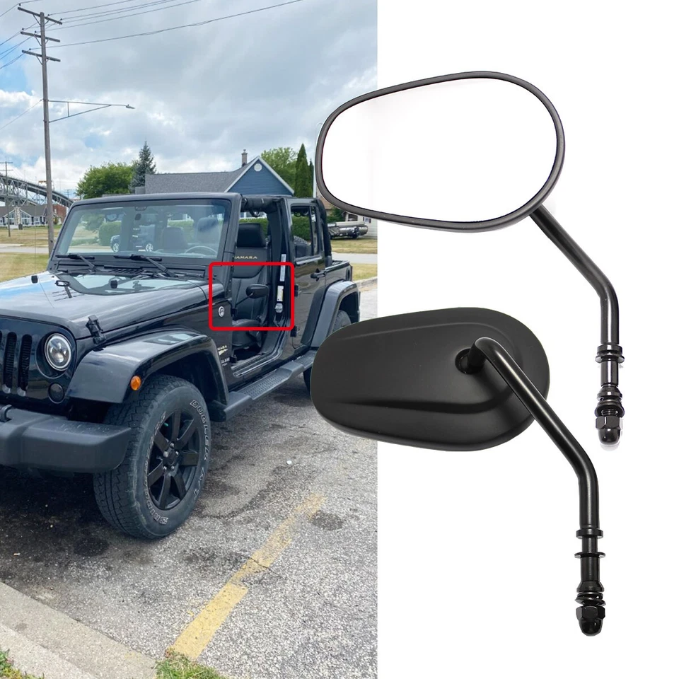 For Jeep Wrangler TJ JK JKU Gladiator Side Rear-View Mirrors Door-Off Black Oval — 第 2/4 张图片