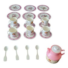 Vtg Chilton 23 Piece Childs Toy Dishes Play 80s Saucer Spoons Teapot Kitchen 70s